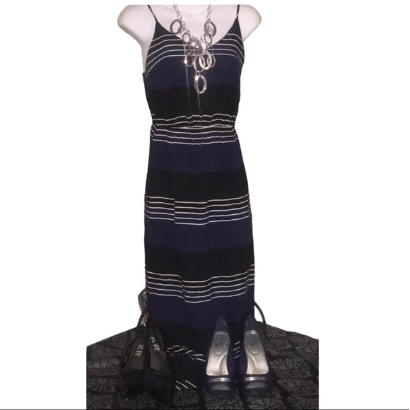 Navy Black and White strip Maxi Dress Sz XS - Picture 9 of 9
